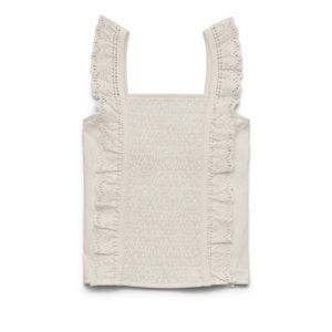 Girls Juniors White ruffle lace smock tank